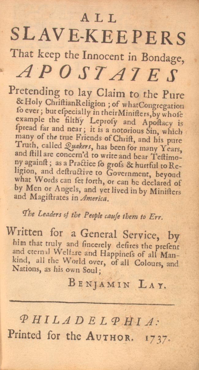 Image of Benjamin Lay pamphlet.