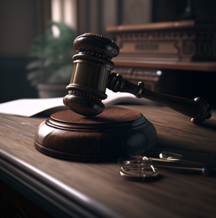 Image of a judge's gavel. Image producing using Midjourney.